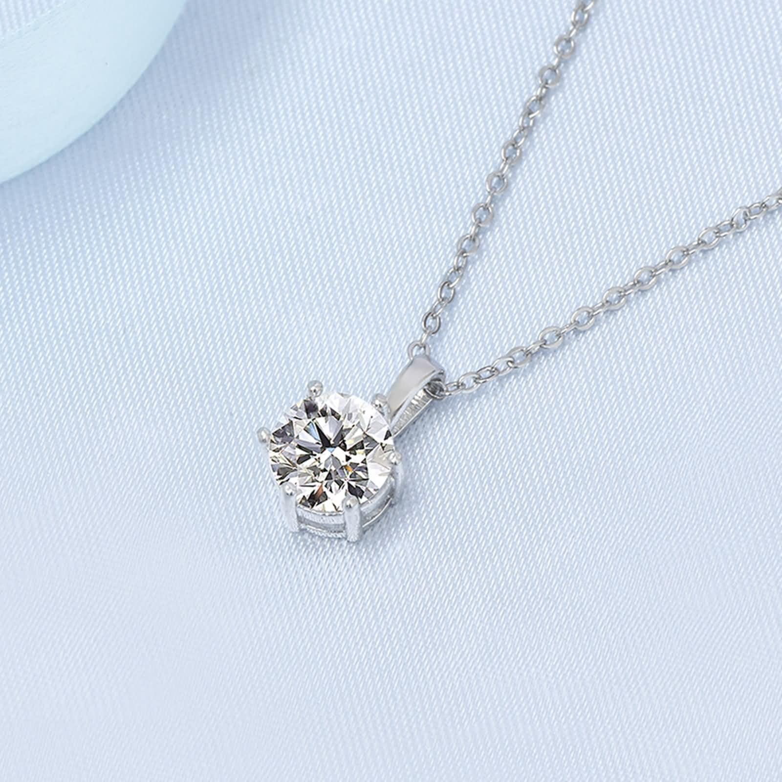Collar de Mujer Oro Blanco 9 Kilates / 14 Kilates / 18 Kilates, Redondo con Diamante Creado, Colgante Collar de Plata para Mujer