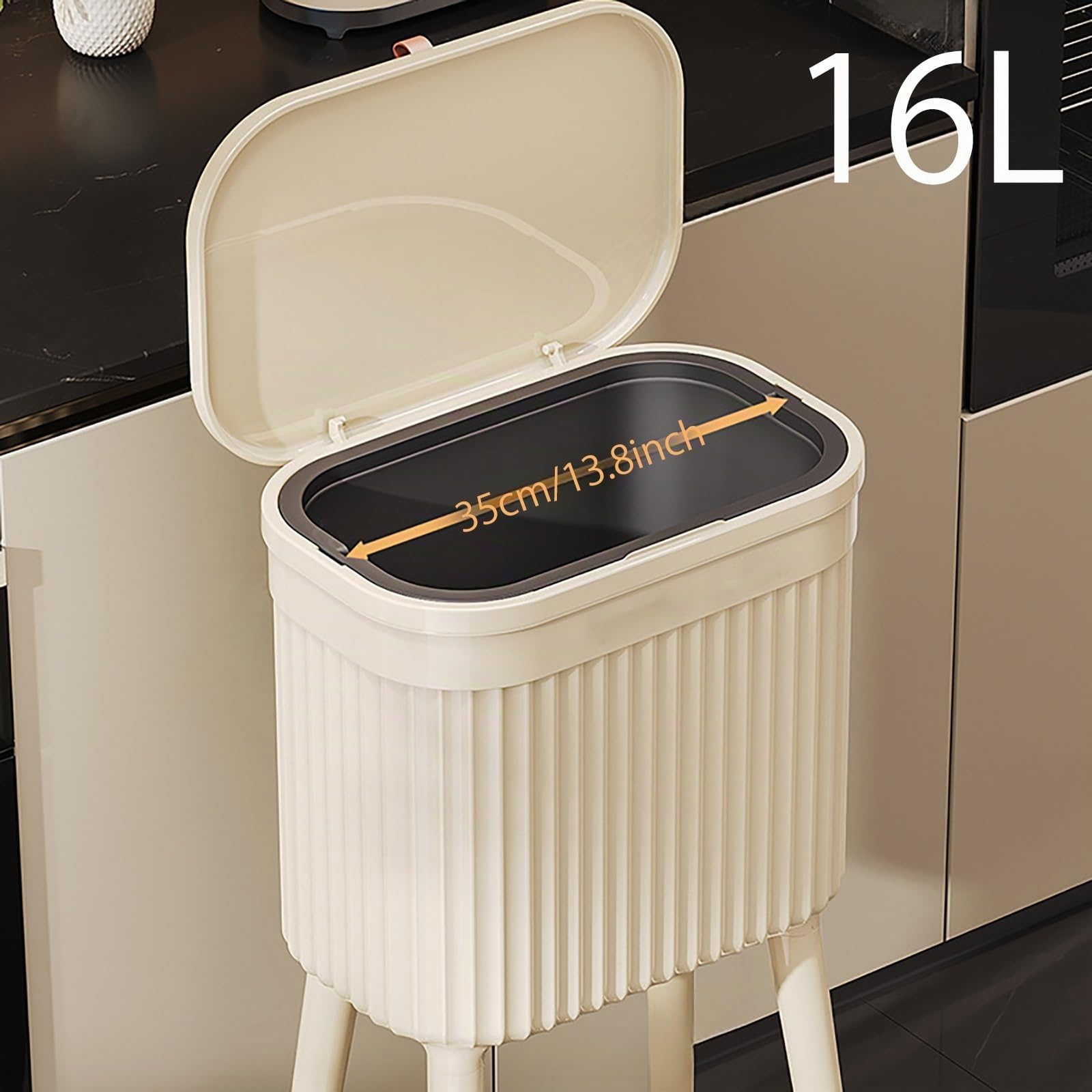 Pattumiera Da Cucina Di Grande Capacità Con Coperchio A Pressione, Design Con Piede Alto, Pattumiera Verticale A Prova Di Animali Domestici, Pattumiera Sottile Per Piccoli Spazi(White)