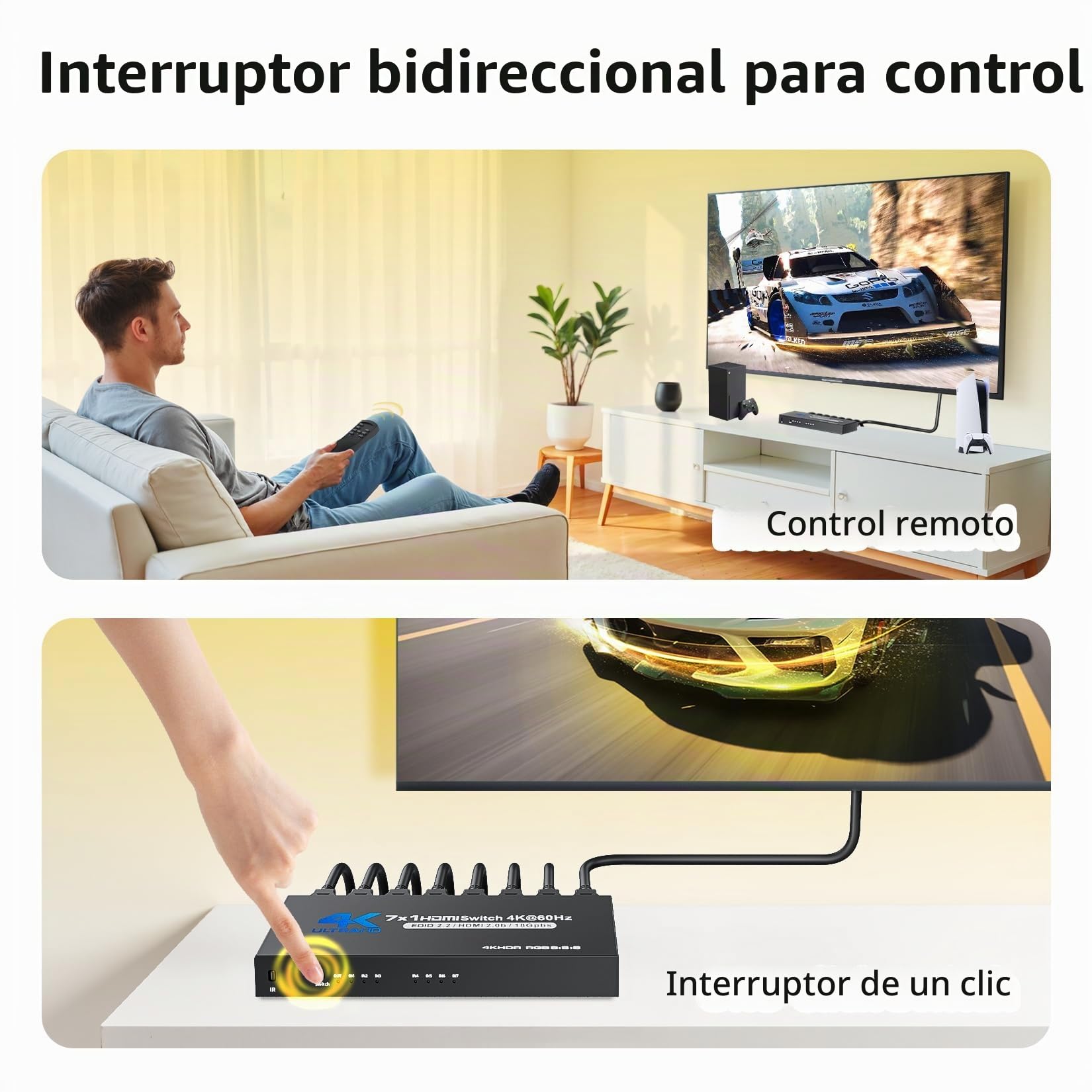 BolAAzuL - Conmutador HDMI 7 en 1, 4K a 60Hz, expansor de puerto HDMI, selector de video con control remoto, 7 entradas, compatible con 3D, HDCP2.2, HDR para PS5, Xbox, Series X, HDTV, PC