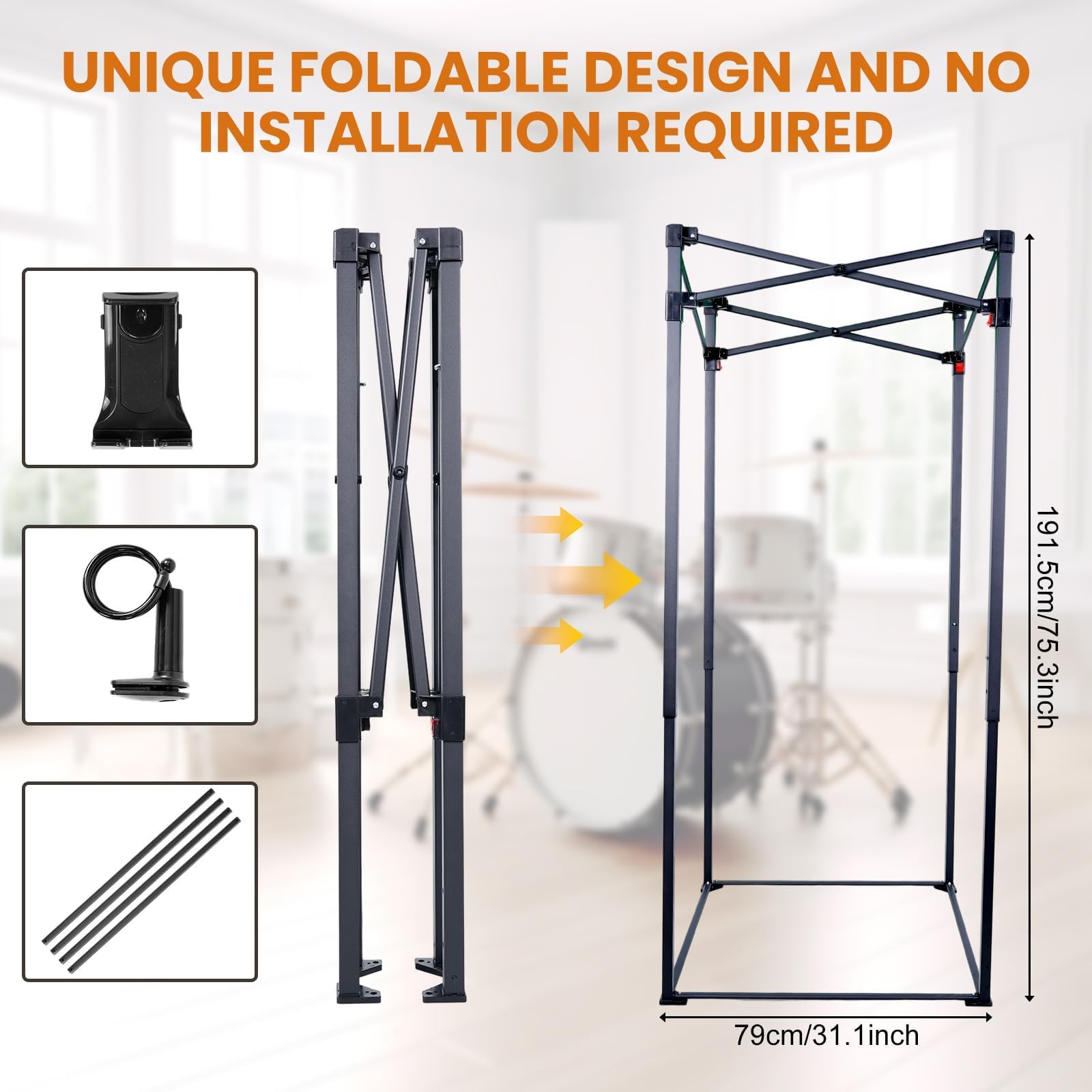 Tragbare Gesangskabine, 1,9 m Höhe, echofreie Aufnahmekabine Sound Booth, Faltbare Home Recording Studio Vocal Booth mit Tragetasche, für Voiceover, Musik, Spiel, Podcasts, Schwarz