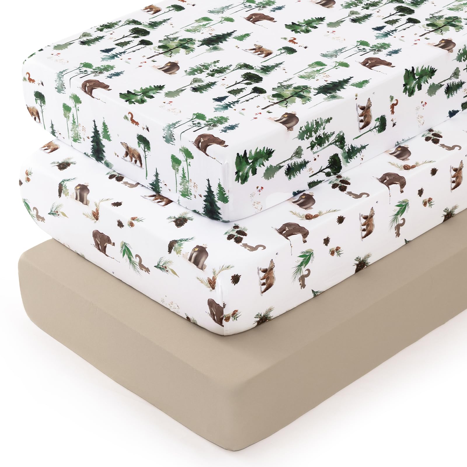 david's kids 3 Pack Fitted Crib Sheets, Ultra Soft Breathable Comfortable Baby Sheet Set for Boys Girls Neutral, 28x52 Inch Fits Standard Crib and Toddler Mattresses, Woodland Animals