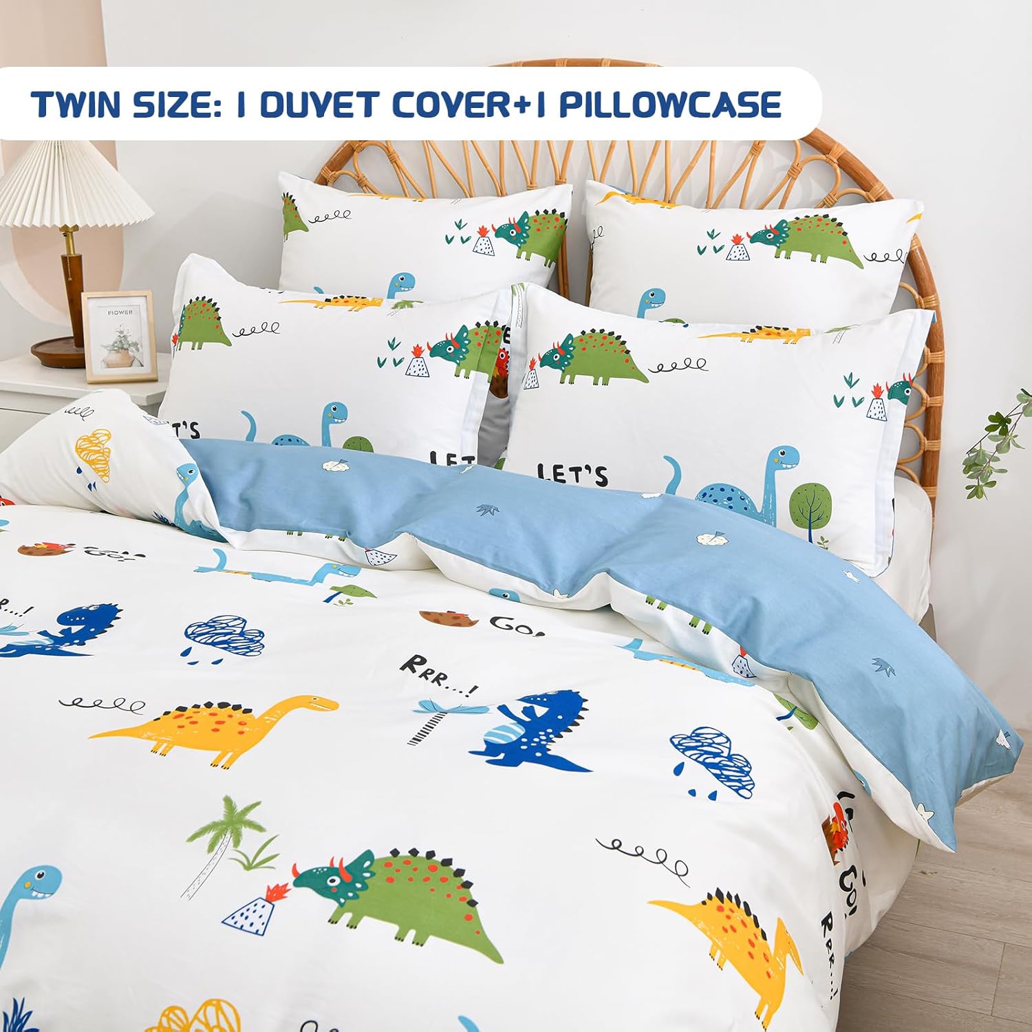 Kids Duvet Cover Set Twin, Cotton Dinosaur Kids Bedding Set for Boys Girls, Soft Breathable Comforter Cover Set (1 Duvet Cover+1 Pillowcase) - Image 3