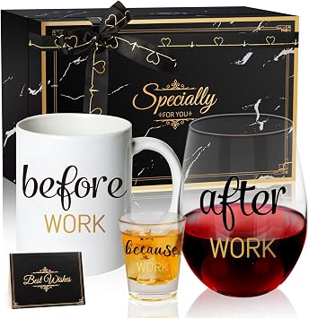 Before Work After Work Because Work Cup Drinkware Gift Set for Men Women