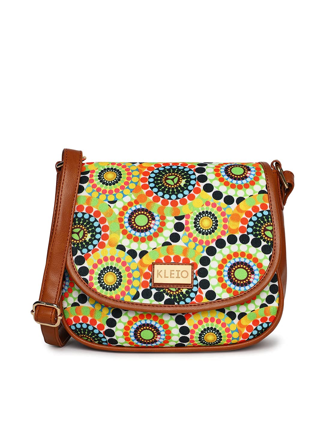 KLEIOPrinted PU Leather Sling Bag (Brown) with Adjustable Shoulder Strap, Magnetic Fap Closure & Back Zip Pocket | Water Resistant Handcrafted Crossbody Bag for Girls