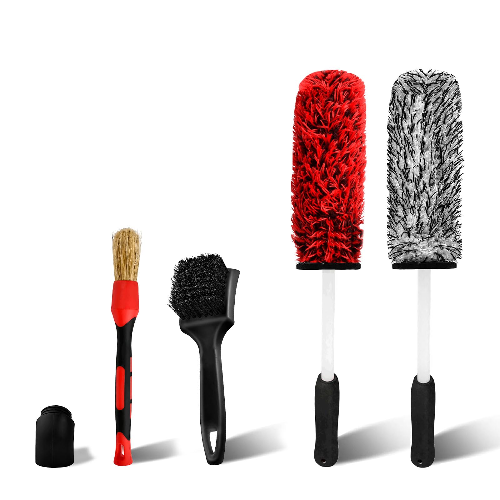 Worldity 4Pcs Wheel Tire Brush Set, Scratch-Free Wheel Brushes for Cleaning Wheels, Long & Short Handle Wheel Tire Brushes with Detailing Brush for Cleaning Automotive Surface Interior Exterior