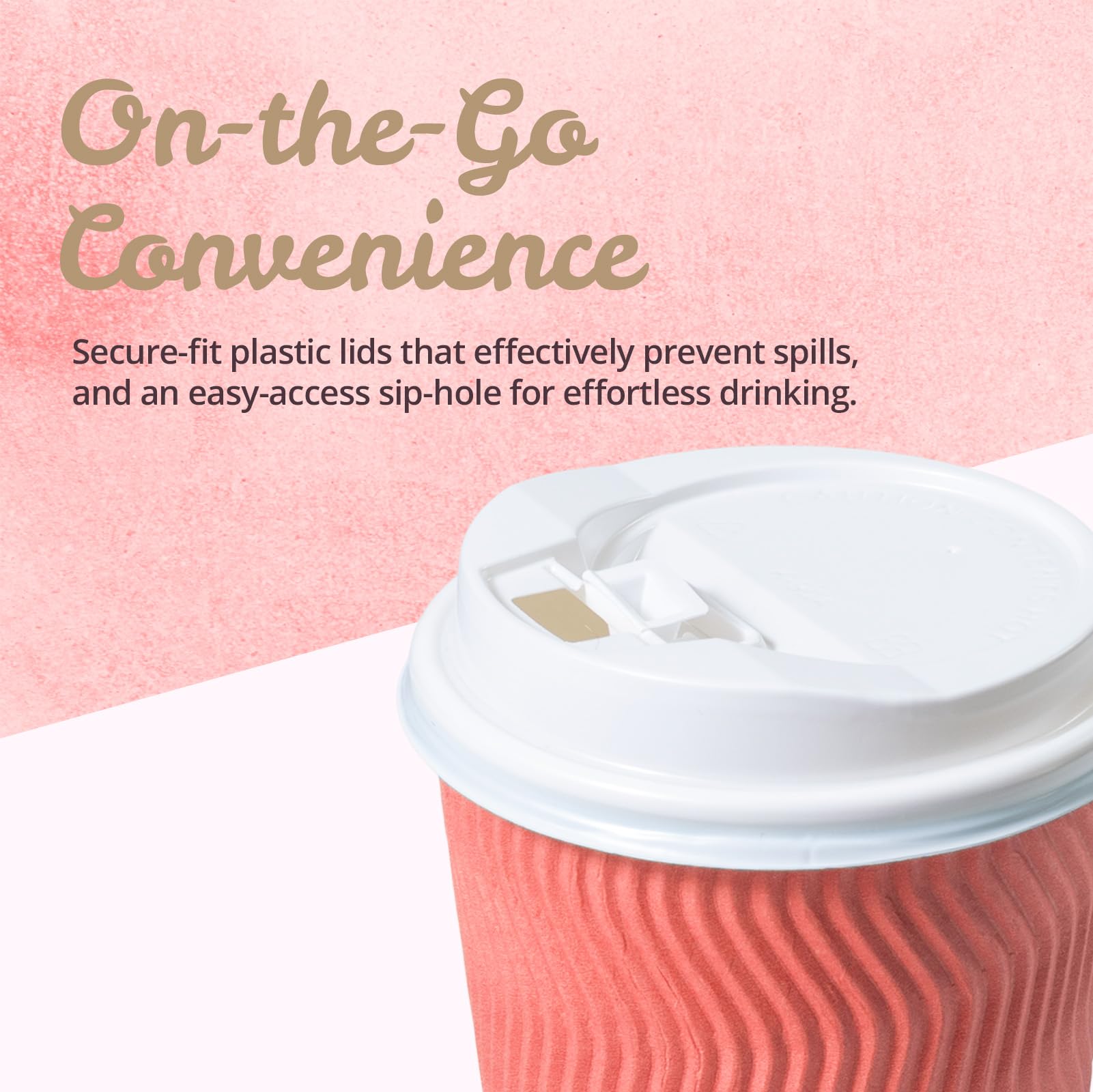 MATICAN Lot de 50 tasses à café en carton ondulé isotherme, jetables, avec couvercles, parois ondulées pour boissons chaudes ou froides, corail, 355 ml