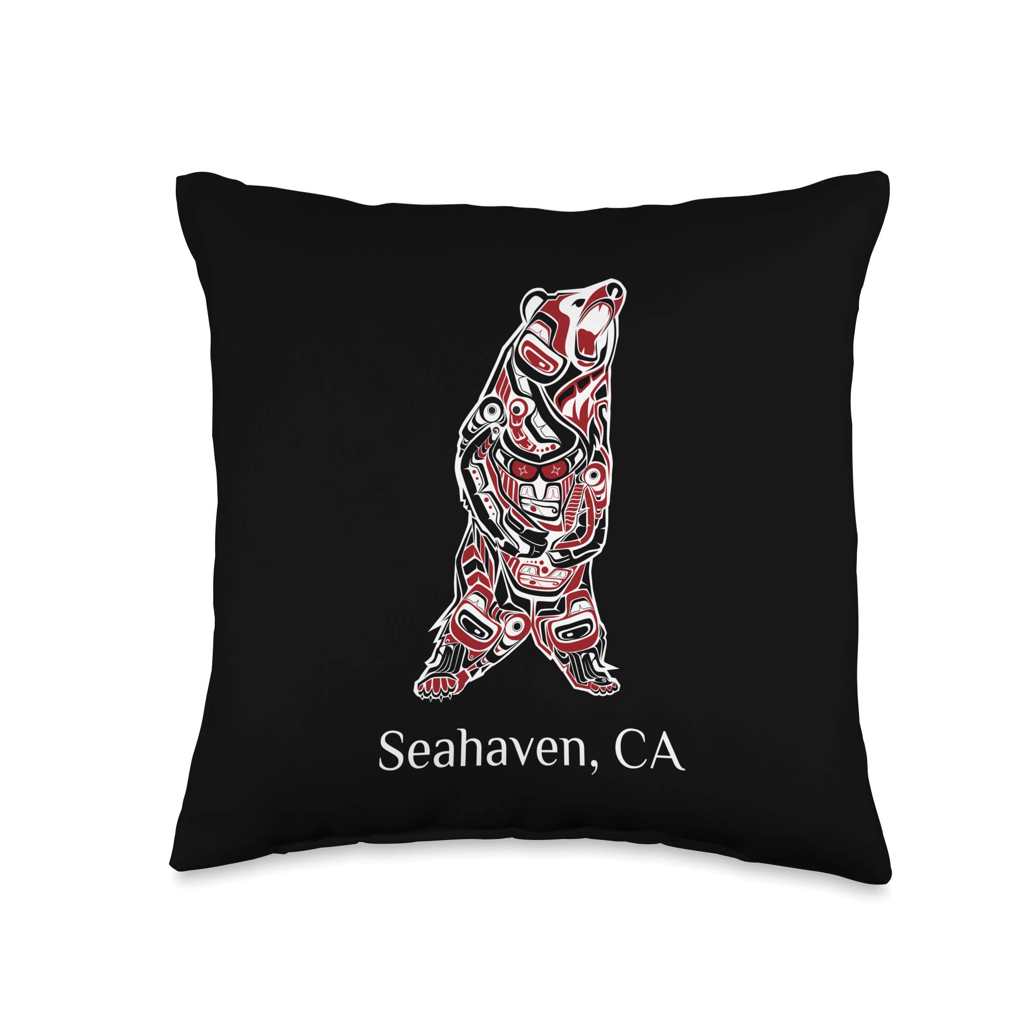 Seahaven CA Native American Brown Grizzly Bear Throw Pillow, 16x16, Multicolor