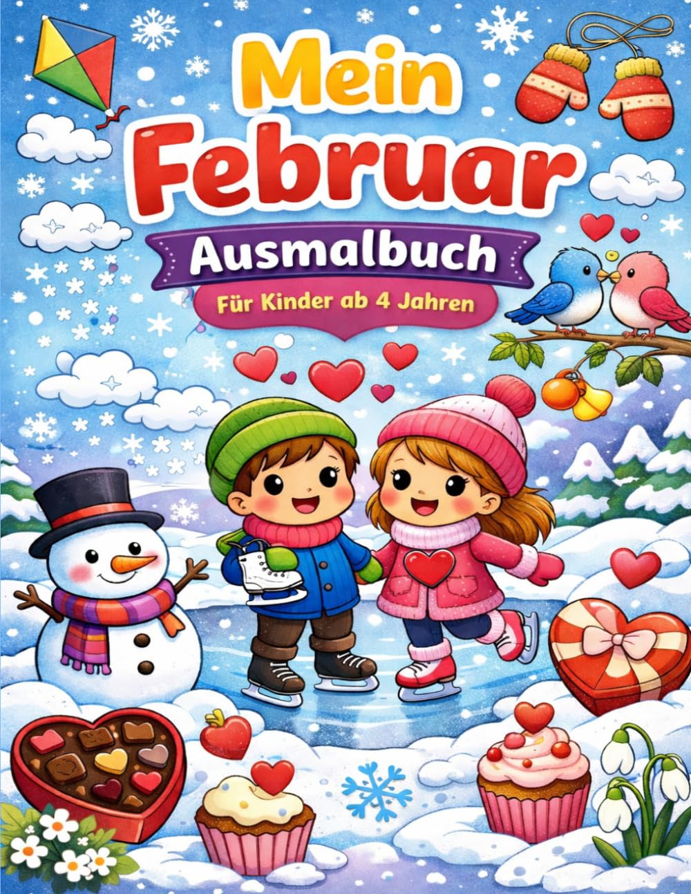 Februar Ausmalbuch für Kinder ab 4 Jahre: 40 liebevoll gestaltete Ausmalbilder – Bildschirmfreie Beschäftigung zur Förderung von Feinmotorik, Konzentration und Kreativität
