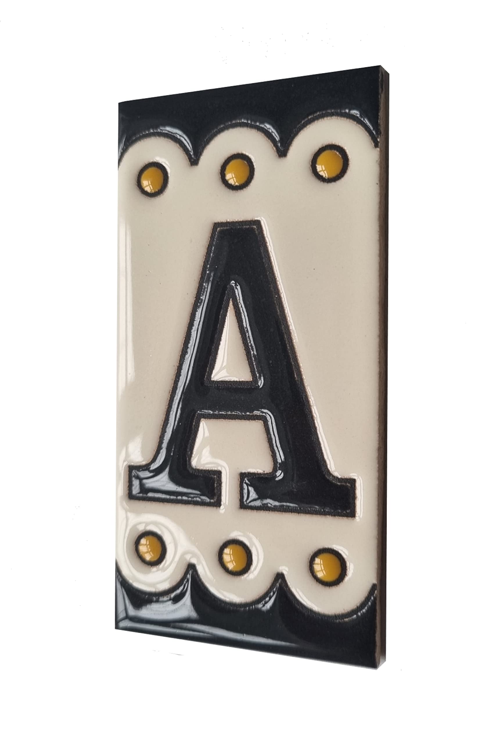 Soto M-3 Spanish Hand-painted Ceramic 11 x 5.5 cm or 2.16 x 4.33" Number Tiles (Letter A)