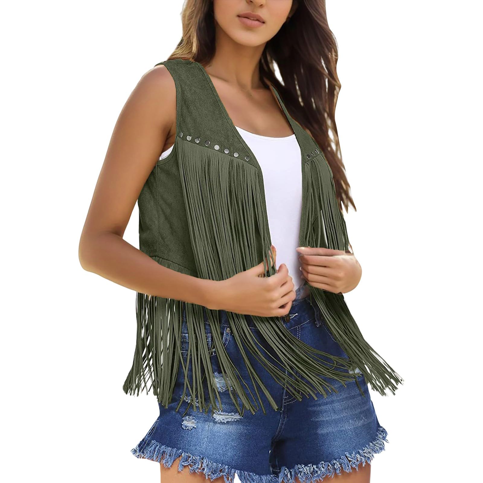 Dressy - Camiseta sin mangas de trabajo para mujer, color liso, ajuste holgado, con borlas, sin mangas, básica, para negocios, casual, de verano, a la moda, linda, Y2K, primavera