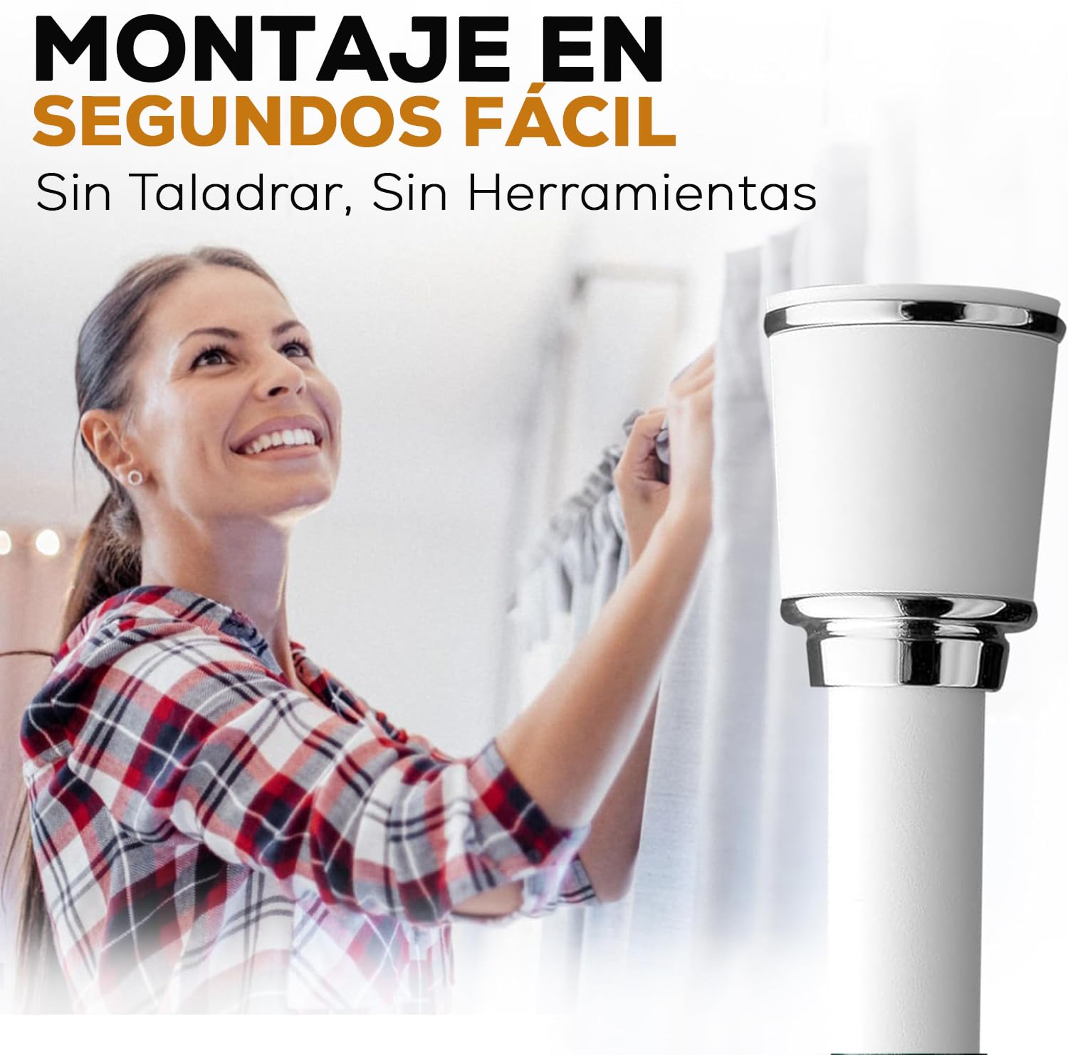MEISENGERG Barra Cortina Extensible 270-320 cm, Blanco - Barra Ducha Ajustable, Sin Taladro, Tensión Telescópica para Dormitorio, Baño, Terraza, Separador de Ambientes - Ø32mm, Acero Inoxidable