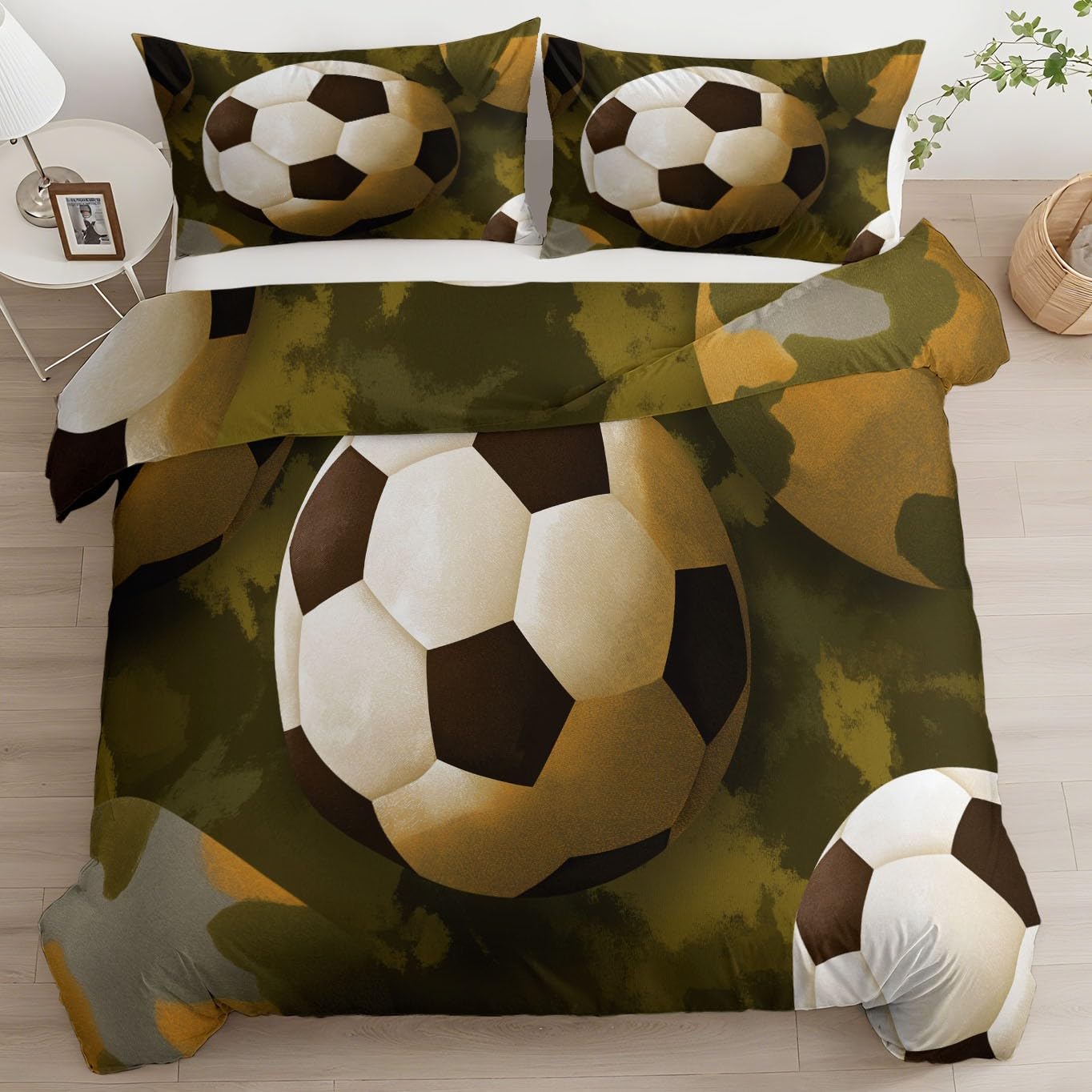 Housse de couette 2 personnes camouflage football pour chambre d'ado sportive