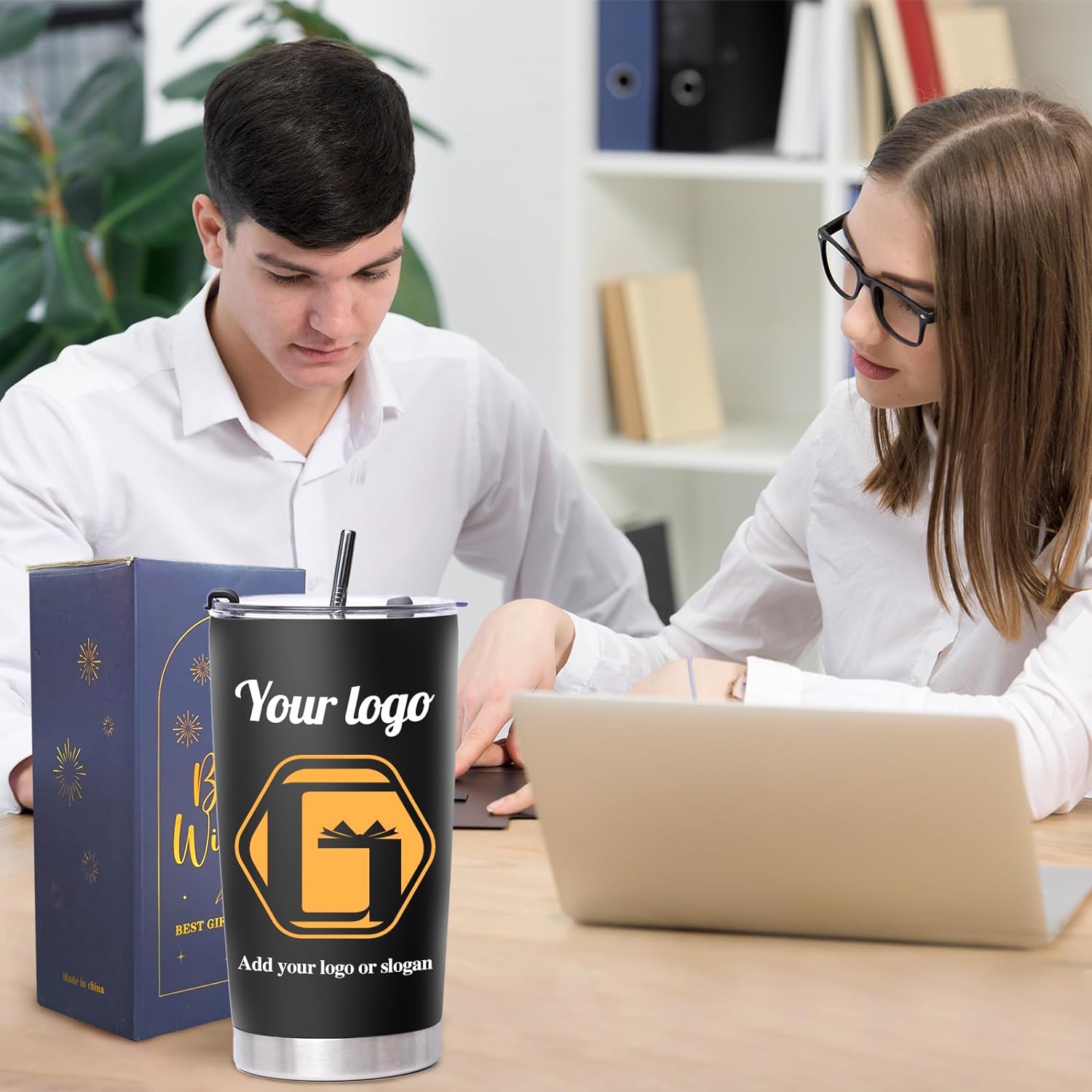 Personalized Coffee Tumbler with Pictures Text Logo Name, 20oz Stainless Steel Tumbler with Lid, Coffee Travel Cups, Personalized Valentine Birthday Employee Appreciation Gifts for Women Men Office - Image 2