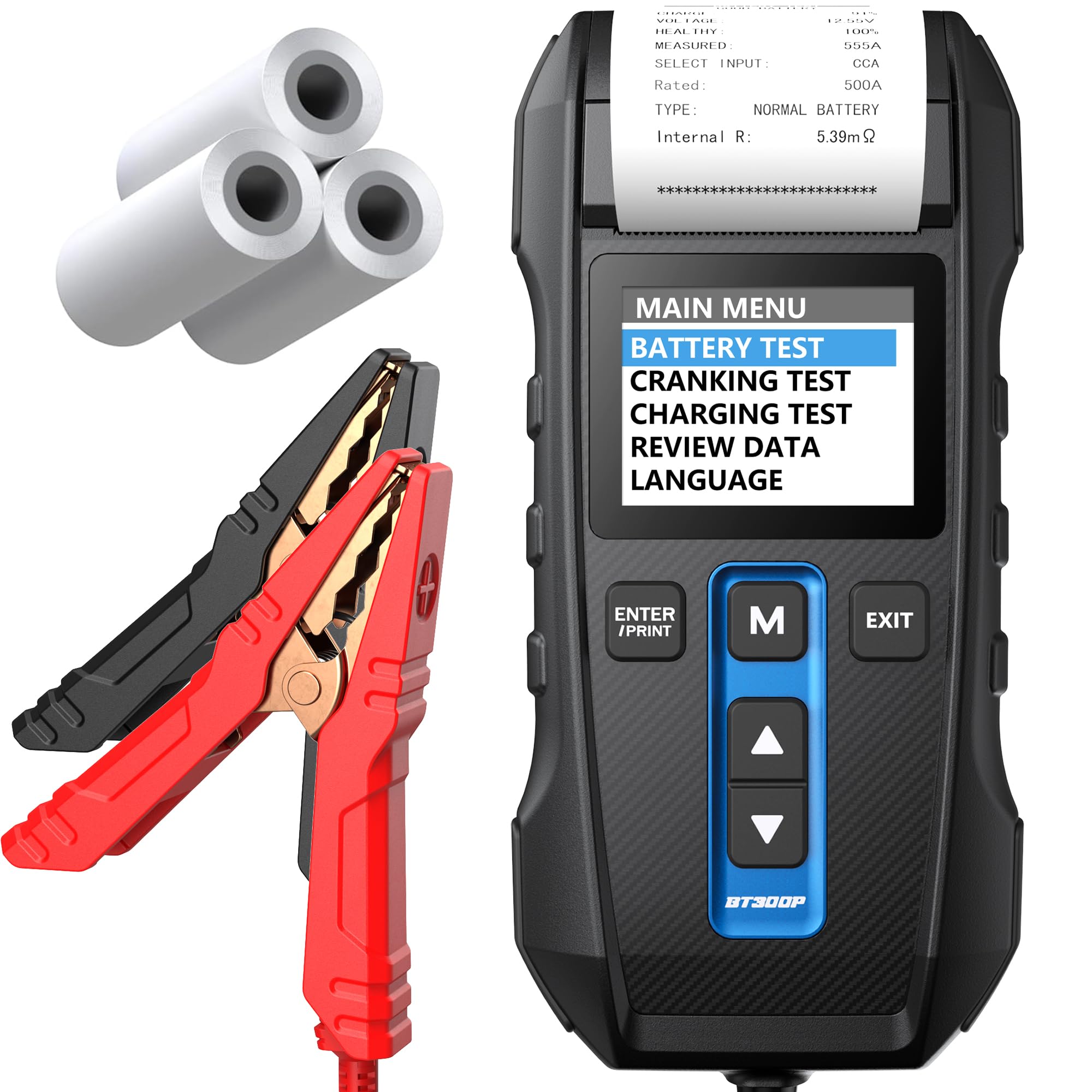 Probador de batería de 12 V/24 V con impresora incorporada Topdon BT300P, 100-2000 CCA - Probador de carga automático para prueba de batería/arranque/carga