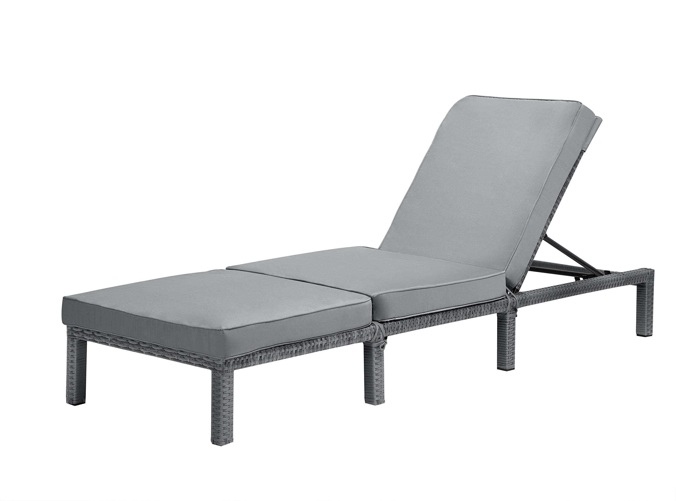 EVRE Patio Rattan Sun Lounger Sun Bed Outdoor Garden Wicker Weave Reclining Day Bed with Adjustable Backrest, Padded Cushions (Grey)