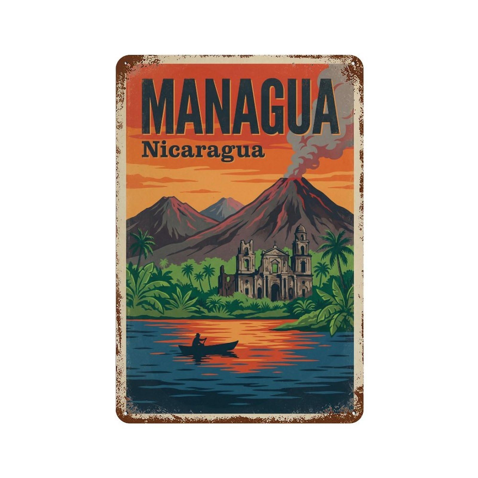 Metal Tin Sign Travel Retro Nicaragua Managua