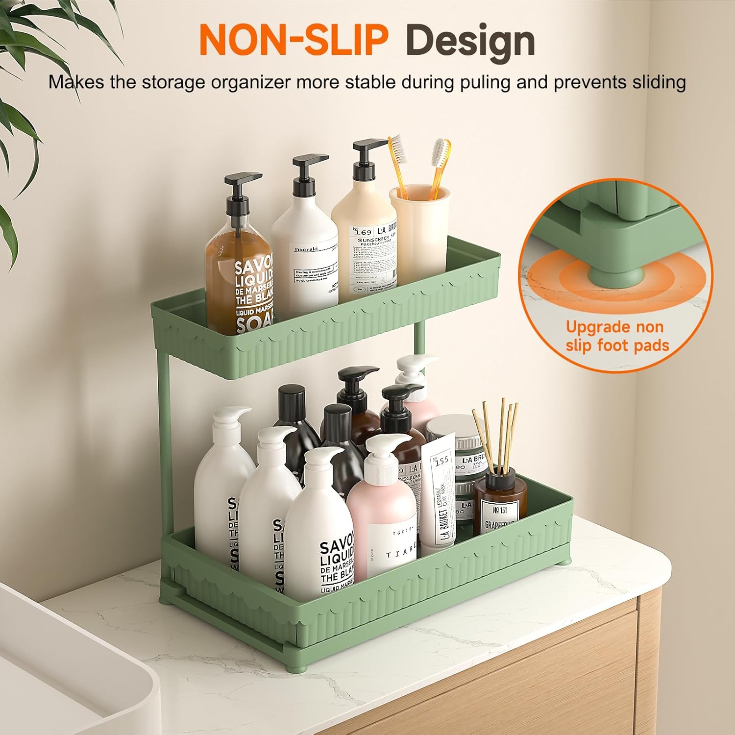 3 Pack Multi-Purpose Under Sink Organizers and Storage, 2026 L-Shaped Pull Out Cabinet Organizer for Bathroom & Kitchen, Under Cabinet Organizer with Hooks Hanging Cup, Green - Image 4