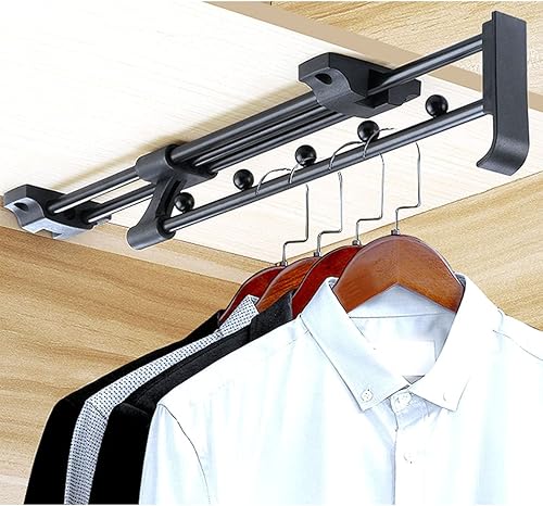 Miniatura 2 de Varilla retráctil para armario, barra de armario negra, barra de valet telescópica de 18 pulgadas montada en la parte superior para armarios,