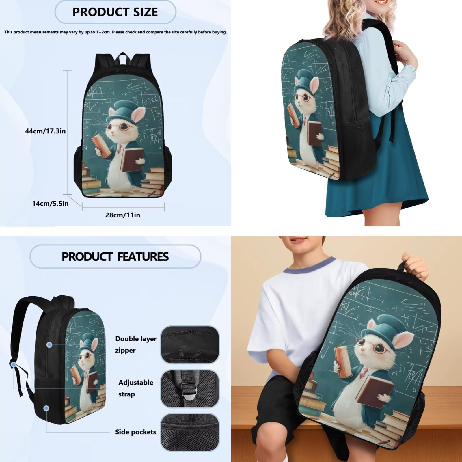 4 mochilas escolares ligeras para niñas de 8 a 10 años, mochila escolar para adolescentes con bolsa de almuerzo