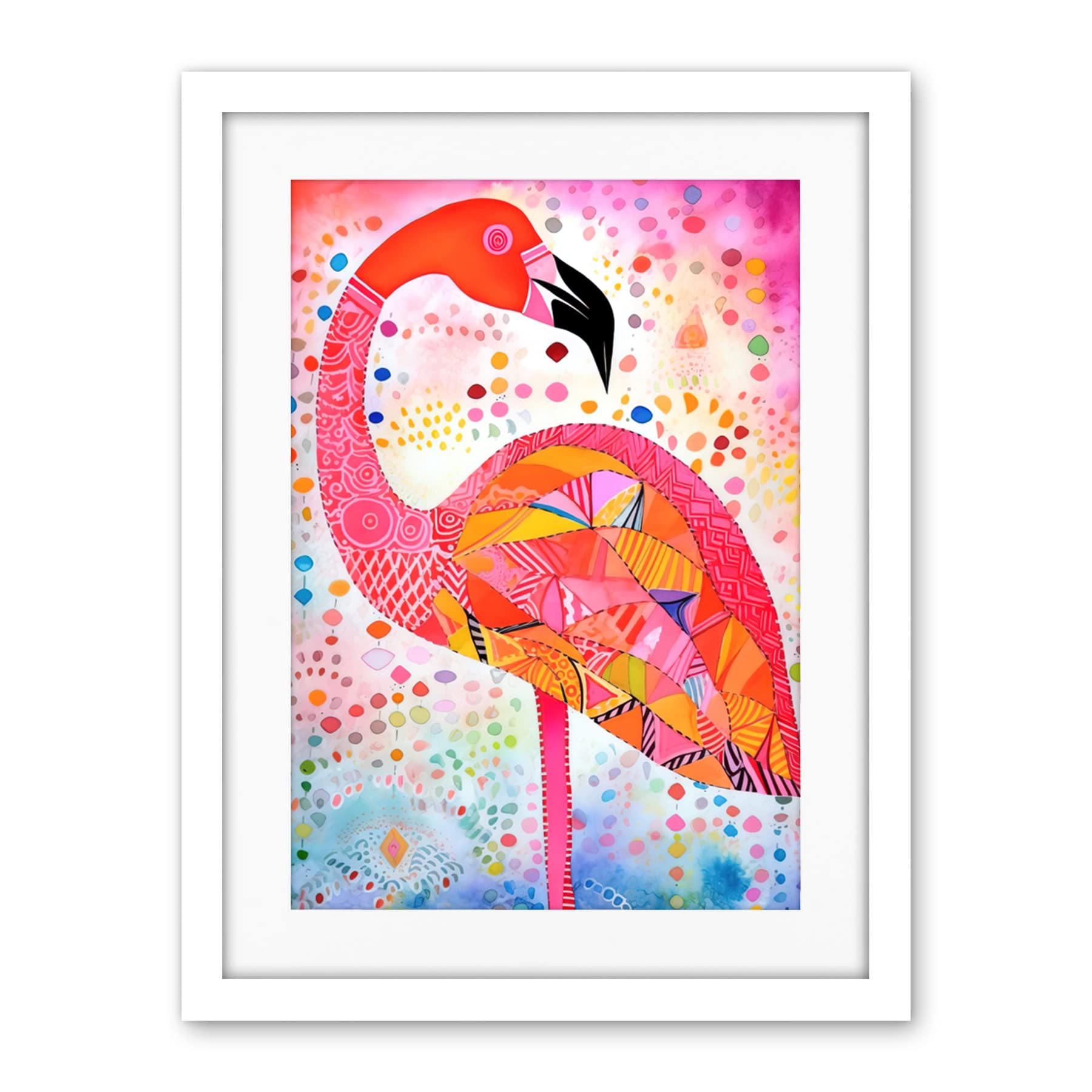 Artery8 Flamingo Folk Art Watercolour Painting Artwork Framed Wall Art Print 18X24 Inch