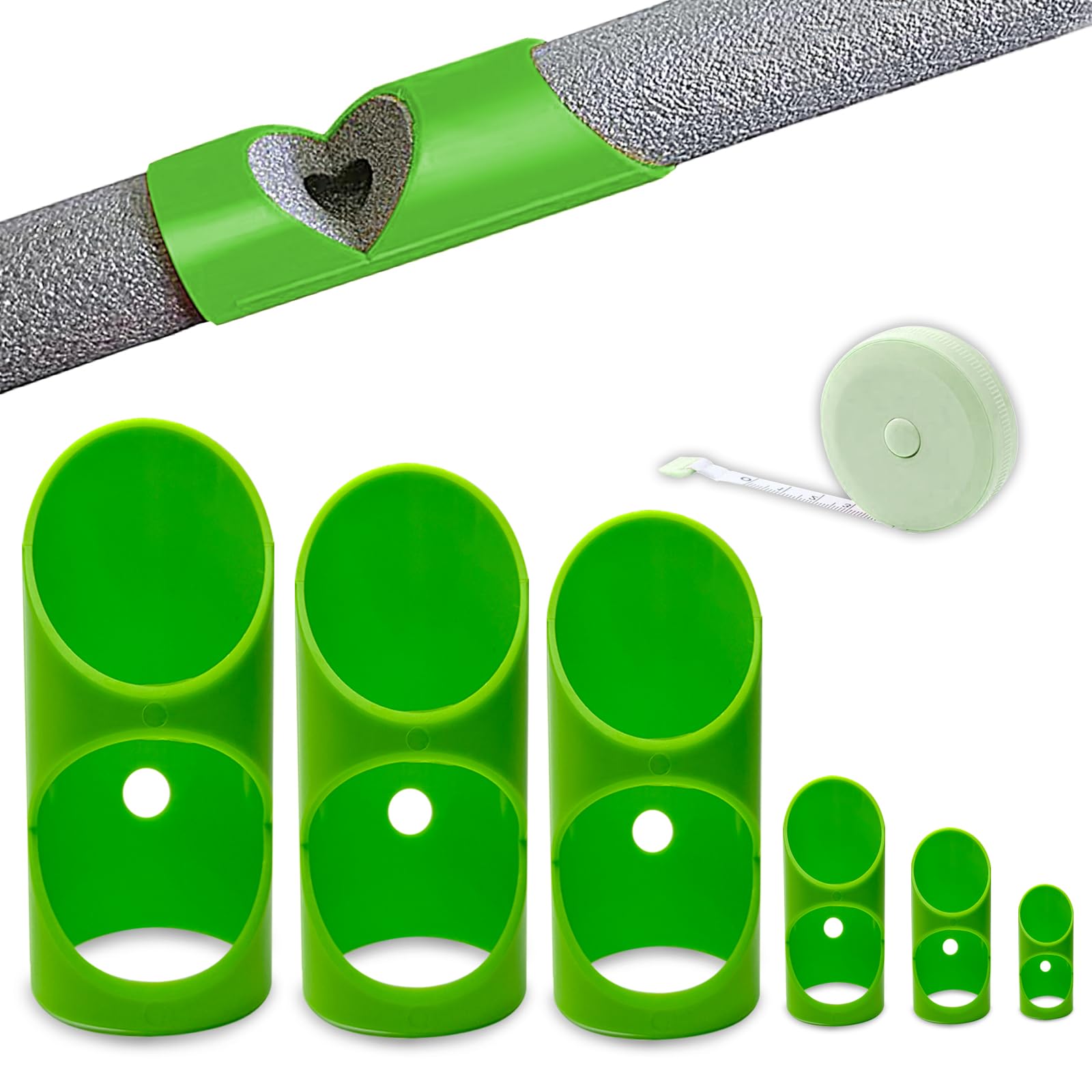 Photo 1 of GDGJWL 6PCS Pipe Insulation Cutting Guide? Molded Foam Pipe Cutter Tool with 15MM-53MM Insulation Cutting Fixture for Home/Industrial/Commercial Plumbing + Bonus 59" Tape Measure (Green)