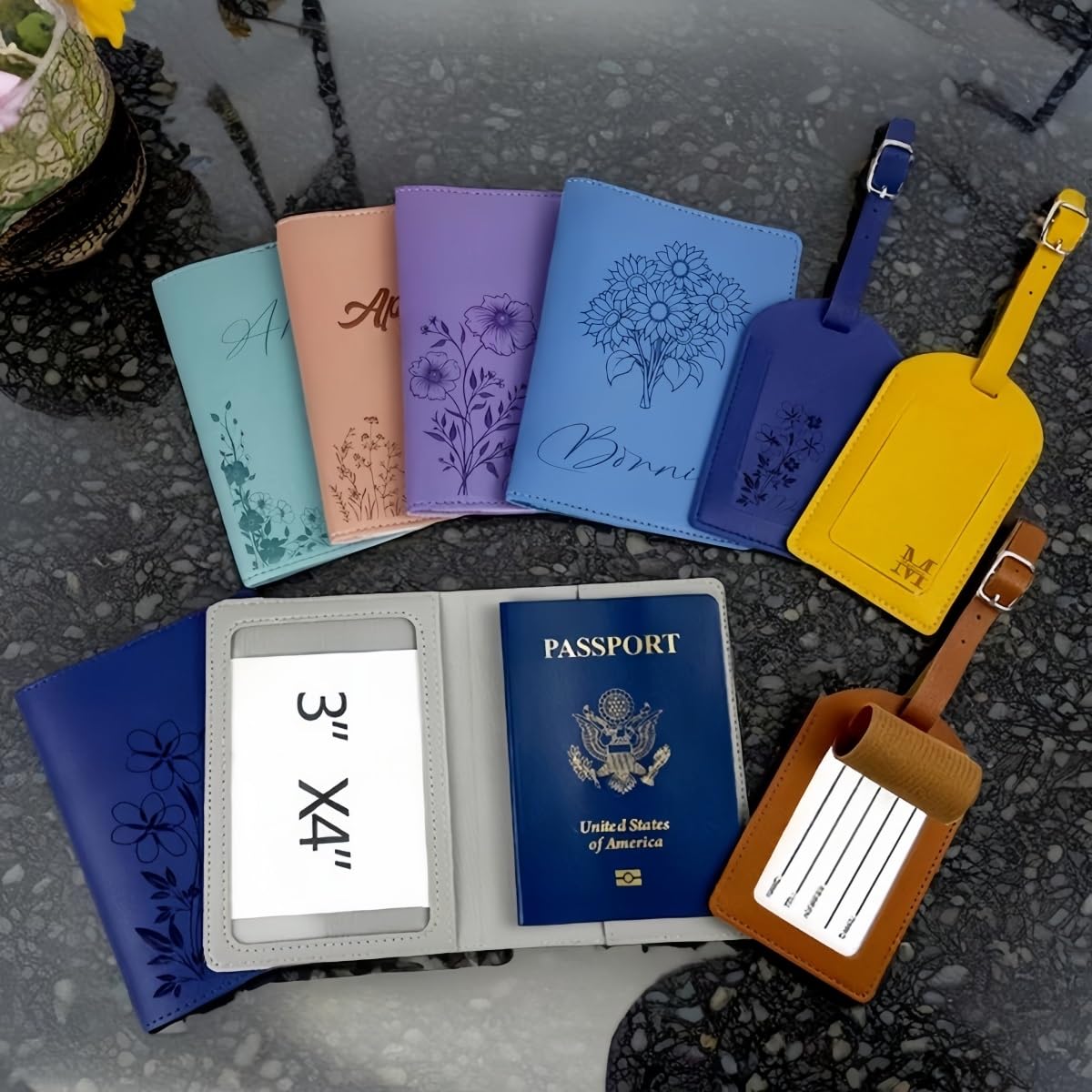 Funda De Pasaporte Personalizada Y Etiqueta De Equipaje, Billetera De Viaje Con Nombre O Iniciales para Mujeres Y Hombres, Regalos De Viaje para Parejas, Accesorio De Viaje para Luna De Miel Y Navidad