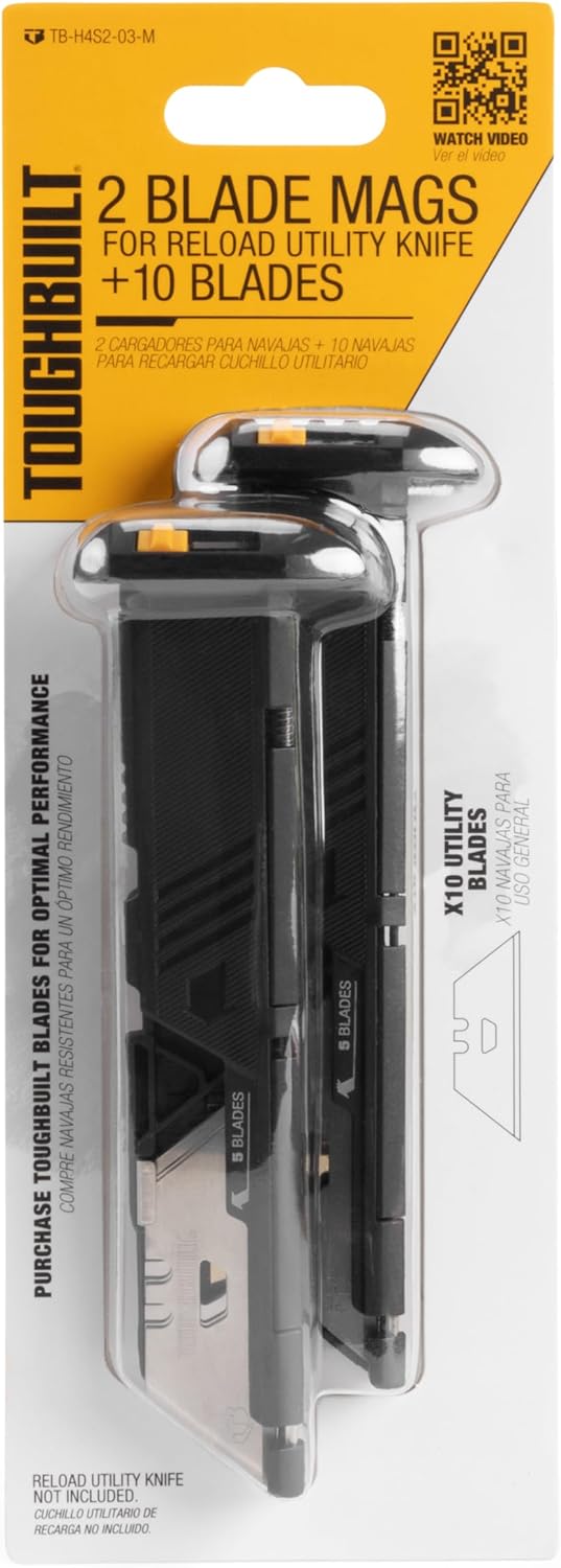 ToughBuilt – Utility Knife Blade Magazines Replacement, 2 Auto-Loading Blade Mags with 10 Utility Blades, 3-Position Indicator Switch for Quick Reloading (TB-H4S2-03-M)