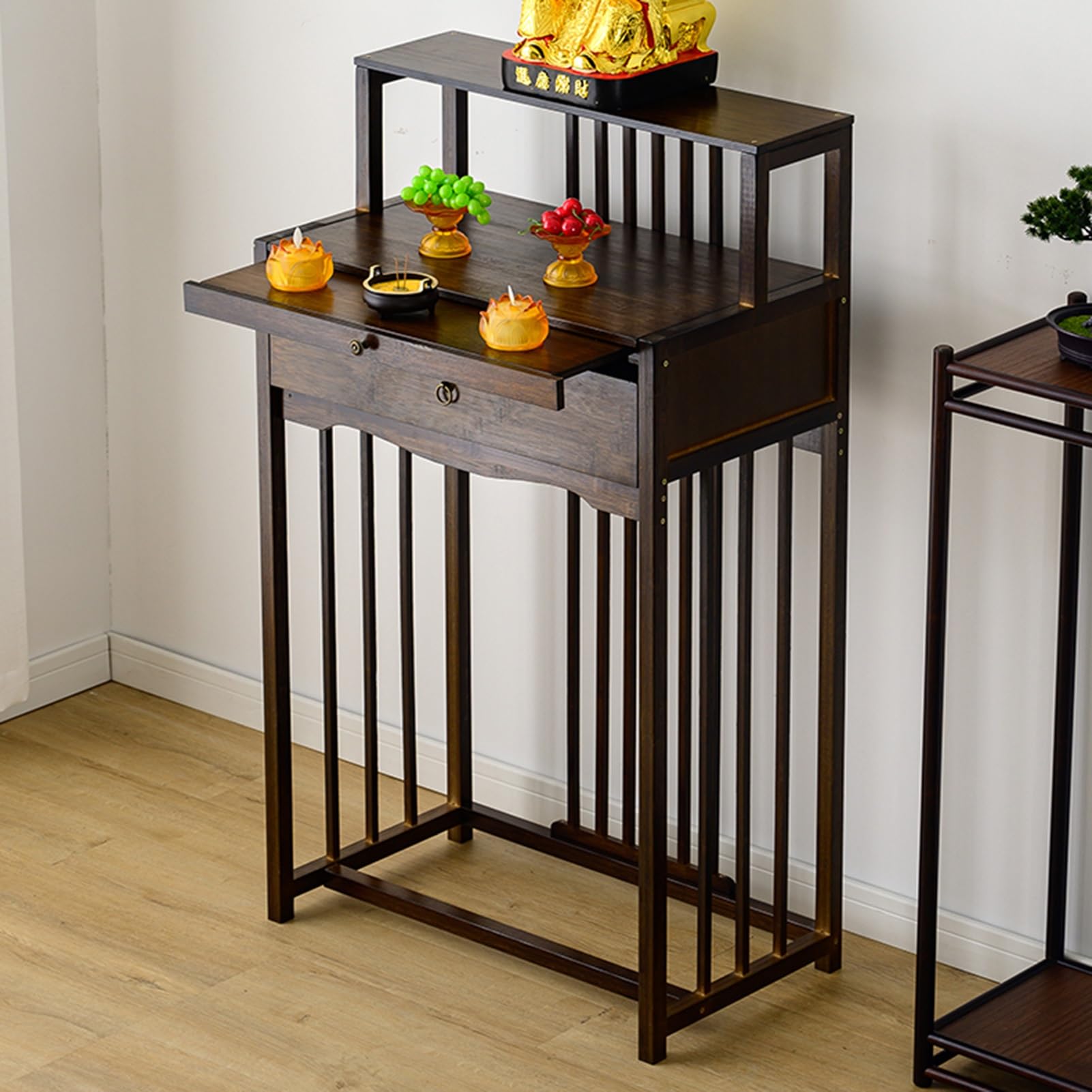 Table de méditation en bambou noyer de 70 cm pour autel de prière
