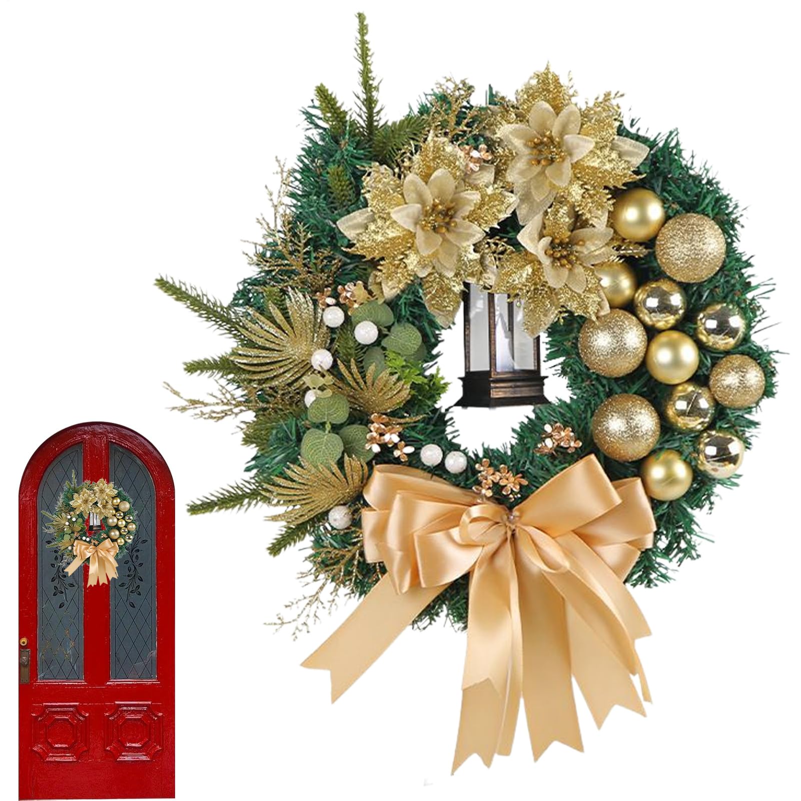Couronne de Noël avec lumières, décoration de Noël extérieure pour fenêtre