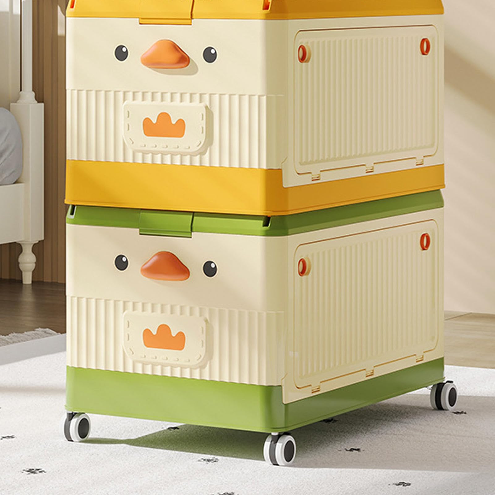 Fockety Caja de Juguetes para Niños, Contenedores de Almacenamiento Plegables de 16,5 Pulgadas con Asa de Tapa con Ruedas, Cajas Organizadoras de Almacenamiento de Juguetes para Niños