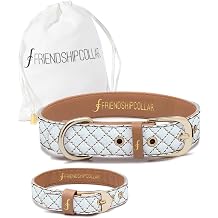 Friendship Collar Quilted Blanc | Matching Dog Collar and Bracelet Set for Owner & Pet | Friendship Jewelry Set for Dog Mom and Dog | Cute Coordinated Pet Accessories | Gift for Dog Lover | Gift for Dog Lovers | Vegan Leather