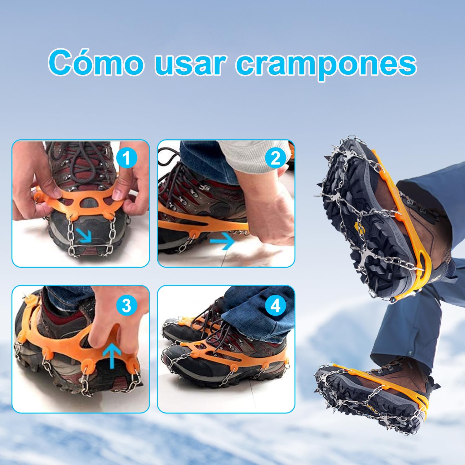 Crampones para Botas de Senderismo, Crampones Antideslizantes, Crampones para Zapatos de Senderismo de Acero Inoxidable Engrosados para Caminar, Trotar, Escalar y Hacer Senderismo