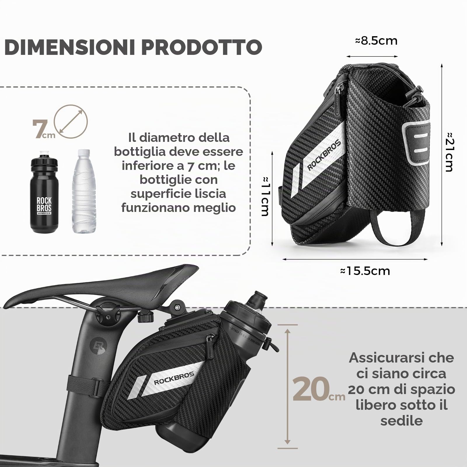 ROCKBROS Borsa da Sella Bici Borsa Sottosella per MTB Bicicletta Idrorepellente con Tasca Portaborraccia Grande Capacità 1L