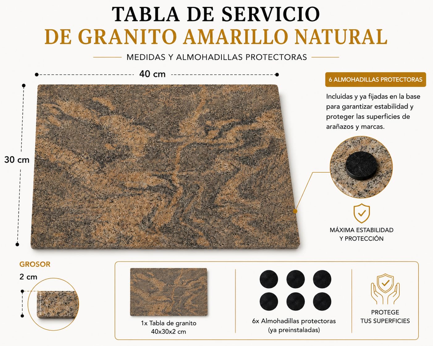 Tabla de cortar de granito, 40 x 30 cm, piedra natural maciza, tabla para carne y queso, bandeja para servir aperitivos, fabricada en Italia Kalu Creations