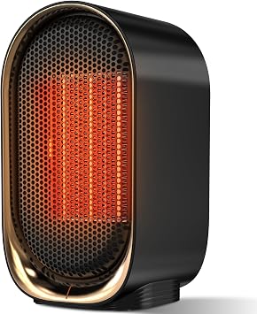 QQT Space Heater,Portable Mini Energy Efficient Space Heaters for Indoor Use,2-Speed Portable Heater for Office with Adjustable,Triple Protection,Suitable for Bedroom,Office and Indoor UseDark Black