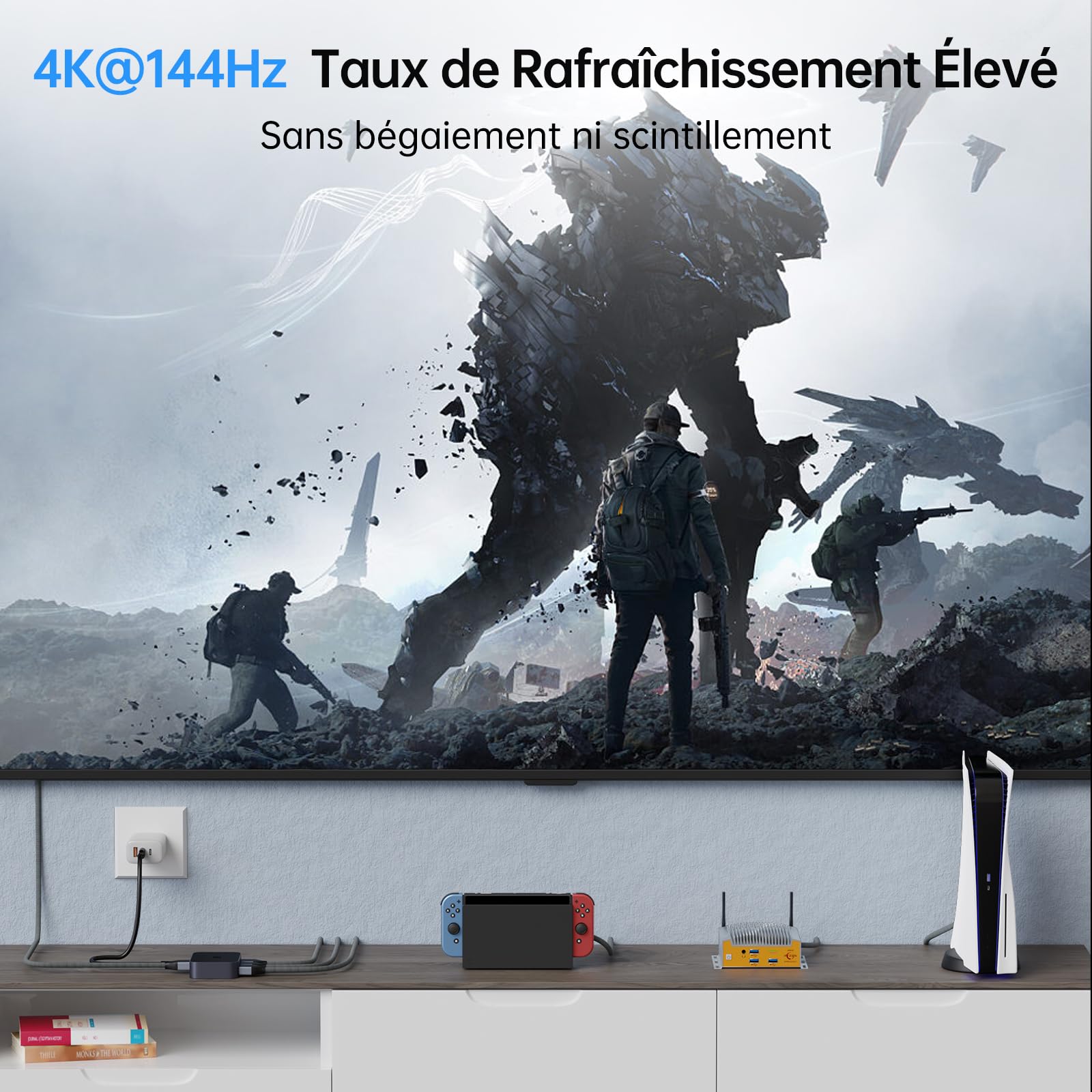 Commutateur HDMI 2.1 Switch 3 Entrées 1 Sortie, 8K 60Hz 4K 120Hz 48Gbps HDMI Switch UHD HDR 3D Compatible avec PS5/Switch/Xbox/Steam Deck/PC/Streaming/HDTV/Moniteur/Projecteur