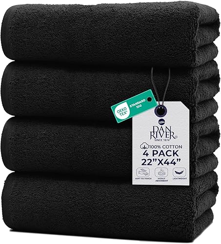 Vista 113 de DAN RIVER Juego de 4 toallas de baño, 27 x 54 pulgadas, 100% algodón, más grandes y ligeras, de secado rápido, súper suaves y absorbentes, toallas