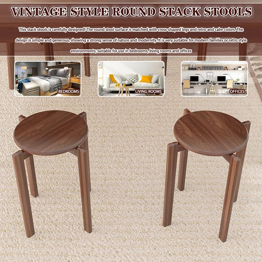 Sgabello Impilabile Set di 4 Sgabelli Rotondi Impilabili in Stile Vintage, Sgabello da Toeletta per Camera da Letto, Sgabello da Ricevimento per Soggiorno