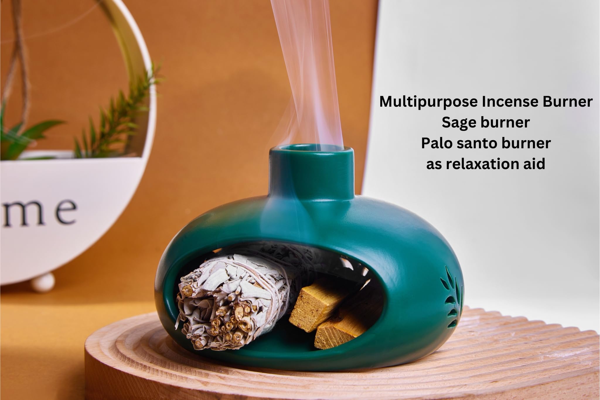 4 in 1 Incense Holder for Palo Santo Sticks Sage Bundles Cone Incense, Handcrafted Ceramic Incense Burner Holder with Chimney, Smudge Bowl for Yoga Meditation Aromatherapy Home Décor