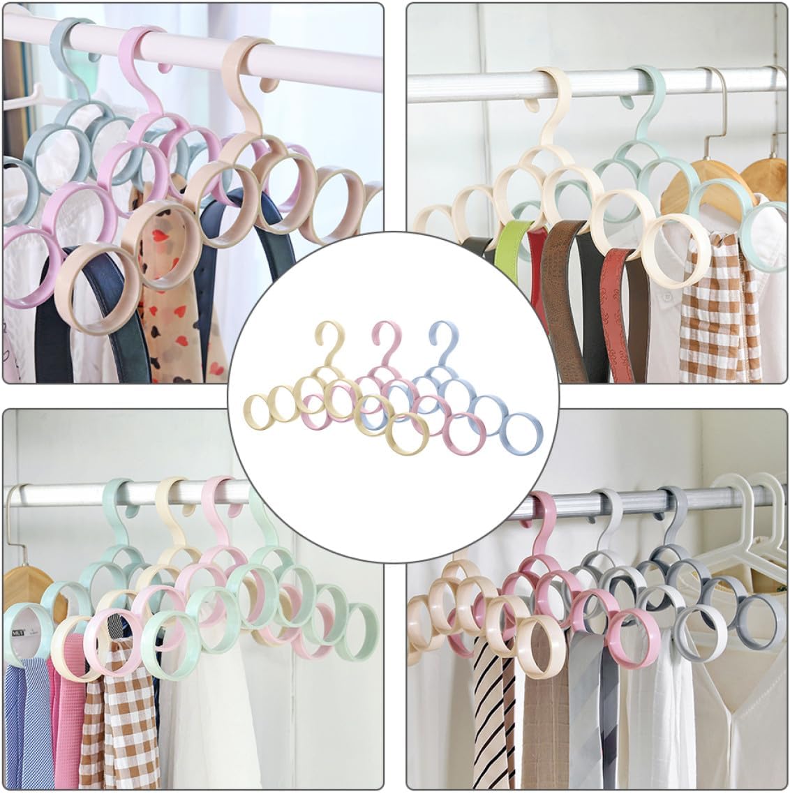 3pcs Multi-Function Wardrobe Hangers for Scarves Ties and Belts, Household Hanging Coat and Belt Organizer, Space-Saving Accessory Rack for Closet Storage, Random Color