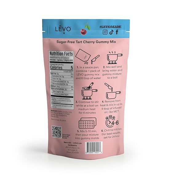 LEVO Gummy Mix - Tart Cherry (Sugar Free) - Make Your Own Infused Gummies - Each Bag Makes 64 Gummies - 1 Pack