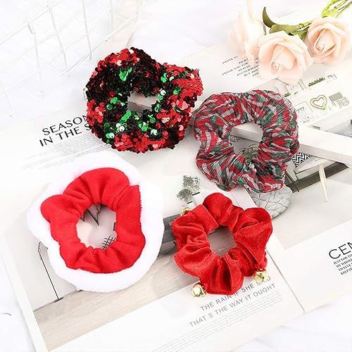 Miniatura 4 de 5 bandas elásticas para el cabello para Navidad (rojo)