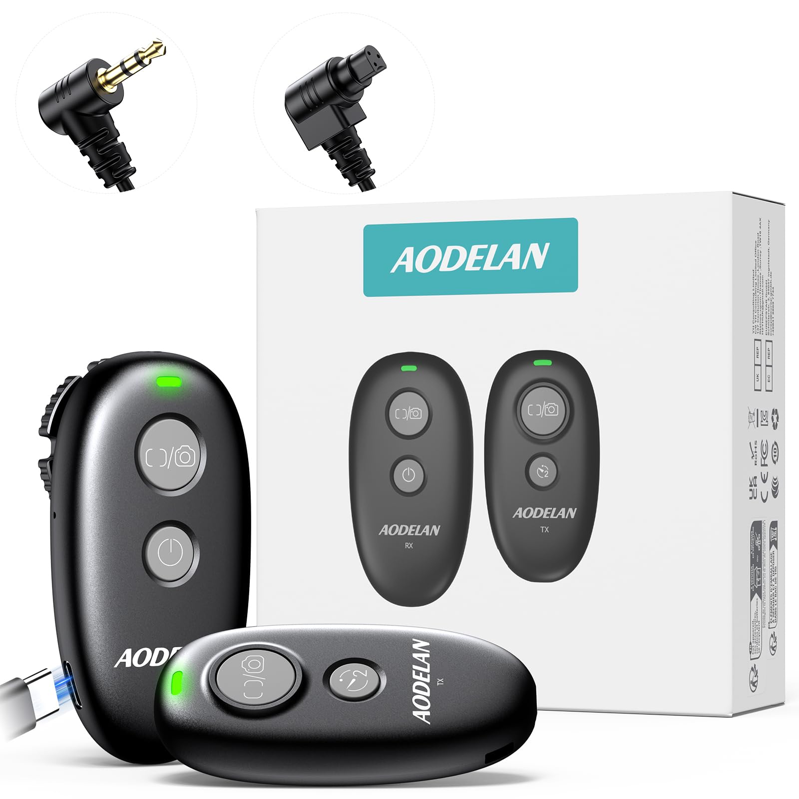 AODELAN - Disparador remoto de cámara recargable Canon, mando a distancia inalámbrico y con cable para Canon Rebel T7, T6, T3i, EOS, R5, R6 II, R7, R8, R10, RP, 200D (SL2), 250D (SL3), 6D Mark II