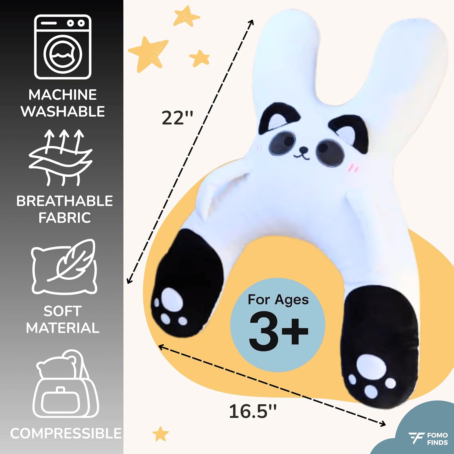 Kids Car Sleeping Pillow - X-Shaped Plush Animal for Neck & Back Support - Hands & Seat Belt Slot - Machine Washable & Compressible - Perfect for Car, Plane, Train, Boat & More - White - Image 2