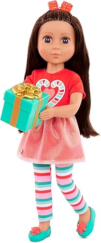 Miniatura 9 de Glitter Girls Juego de muñecas posables de 14 pulgadas - Cabello castaño y ojos marrones - Árbol de Navidad, adornos y atuendo de vacaciones -