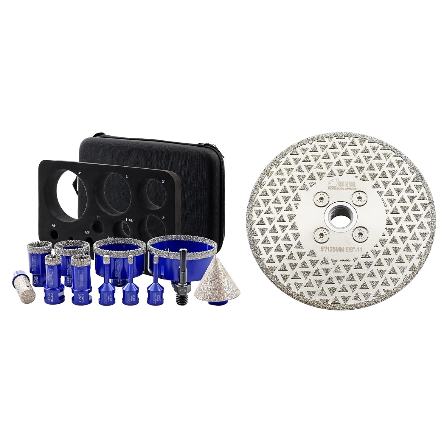 SHDIATOOL Diamond Drill Core Bits Kit Hole Saw Sets Diamond Drilling Mould Guide for Porcelain Tile Marble Ceramic Granite with Hollow EVA Guide Jig 12pcs(6/6/8/20/25/35/50/75/100/20MM/2inch/SDS)