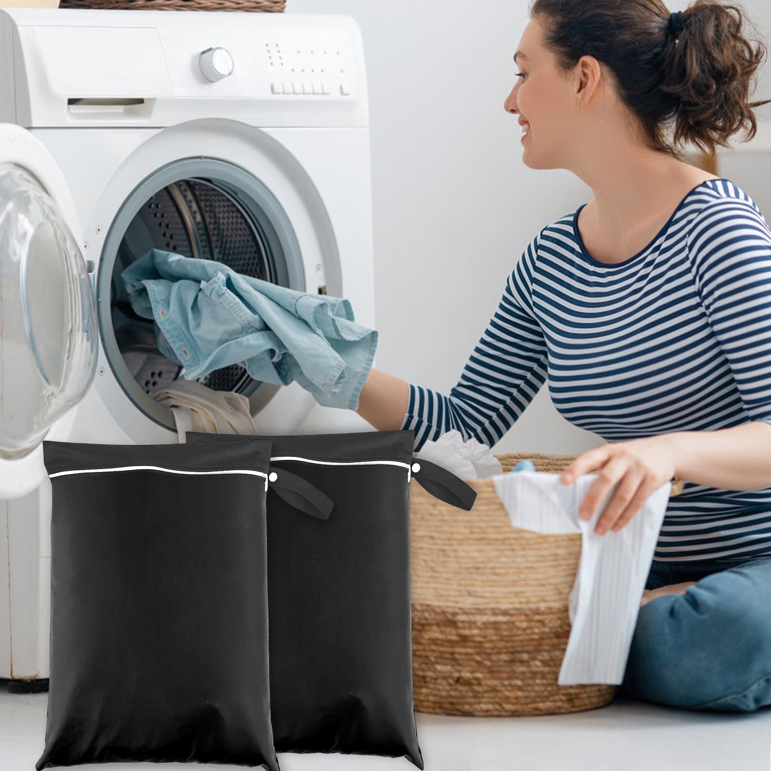 Pack of 2 Wet Bags, Travel Laundry Bag, Large Wet Bag, Dirty Laundry Bag, Travel, Swimming Bag, Waterproof, Bag for Wet Bathing Bags, 30 x 40 cm (Black)