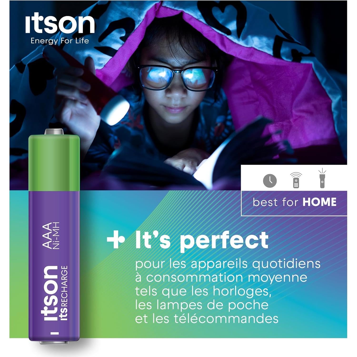 ITSON Lot de 3 x 8 Piles Rechargeables AAA Pro NiMH prêtes à l'emploi, 800 mAh, idéales pour horloges, Torches, télécommandes