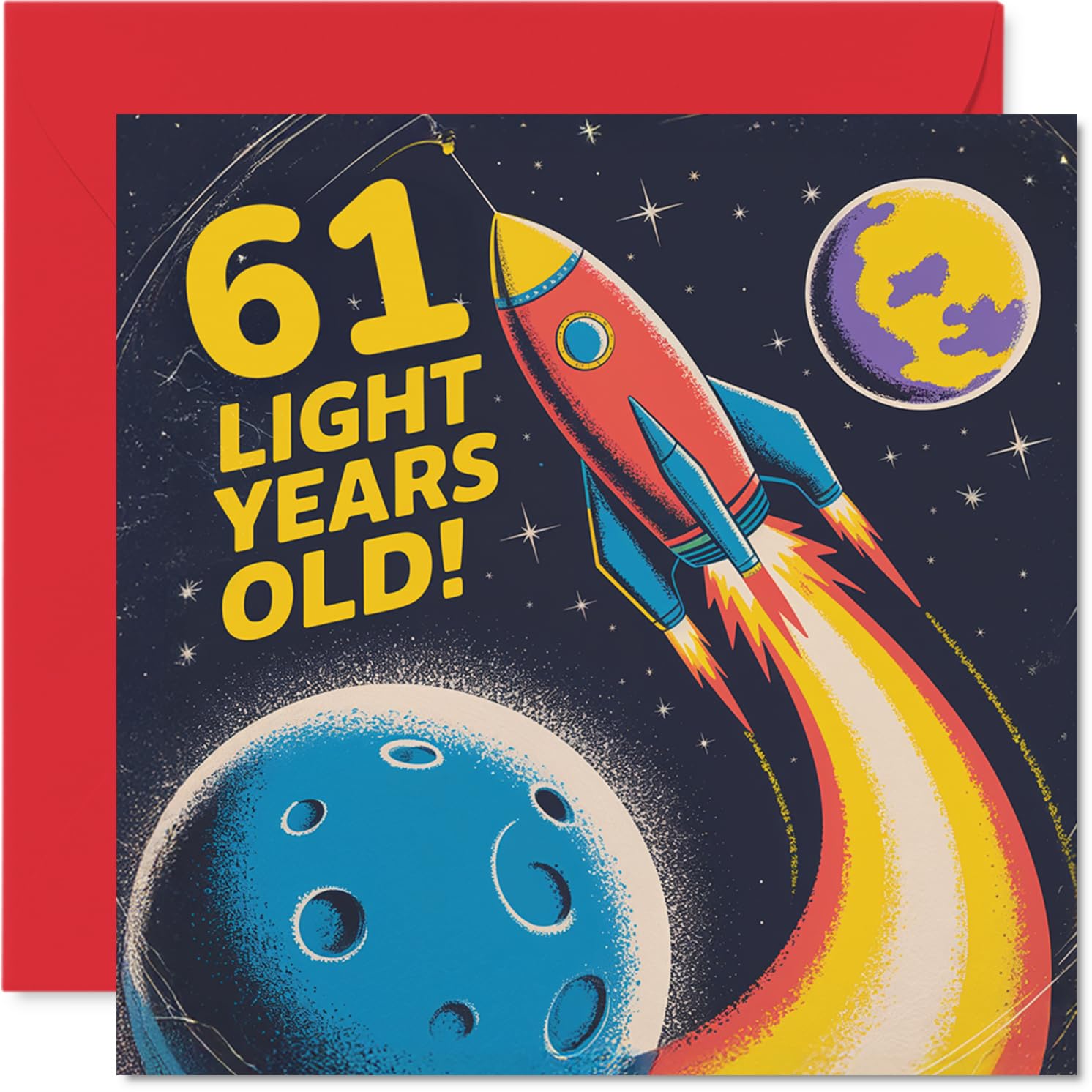 61st Birthday Cards for Women Men - Light Years Old - Happy Birthday Card for 61 Year Old Woman Man Grandad Grandma Brother Nanny, 145mm Bday Greeting Cards