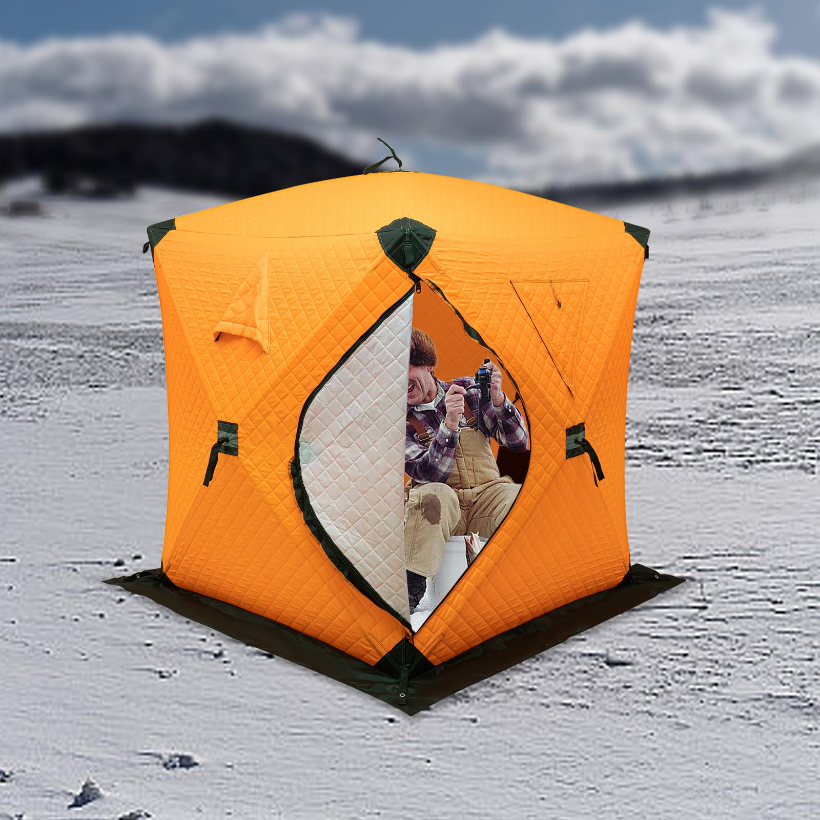 Tragbares Pop-up-EIS-Angelzelt, Tragbares Eisangelzelt, Freistehend Eisangelzelt – Mit 210D-Oxford-Gewebe & 3-Lagiger Stoffkonstruktion, Inkl. Ankern, Seilen & Tragetasche